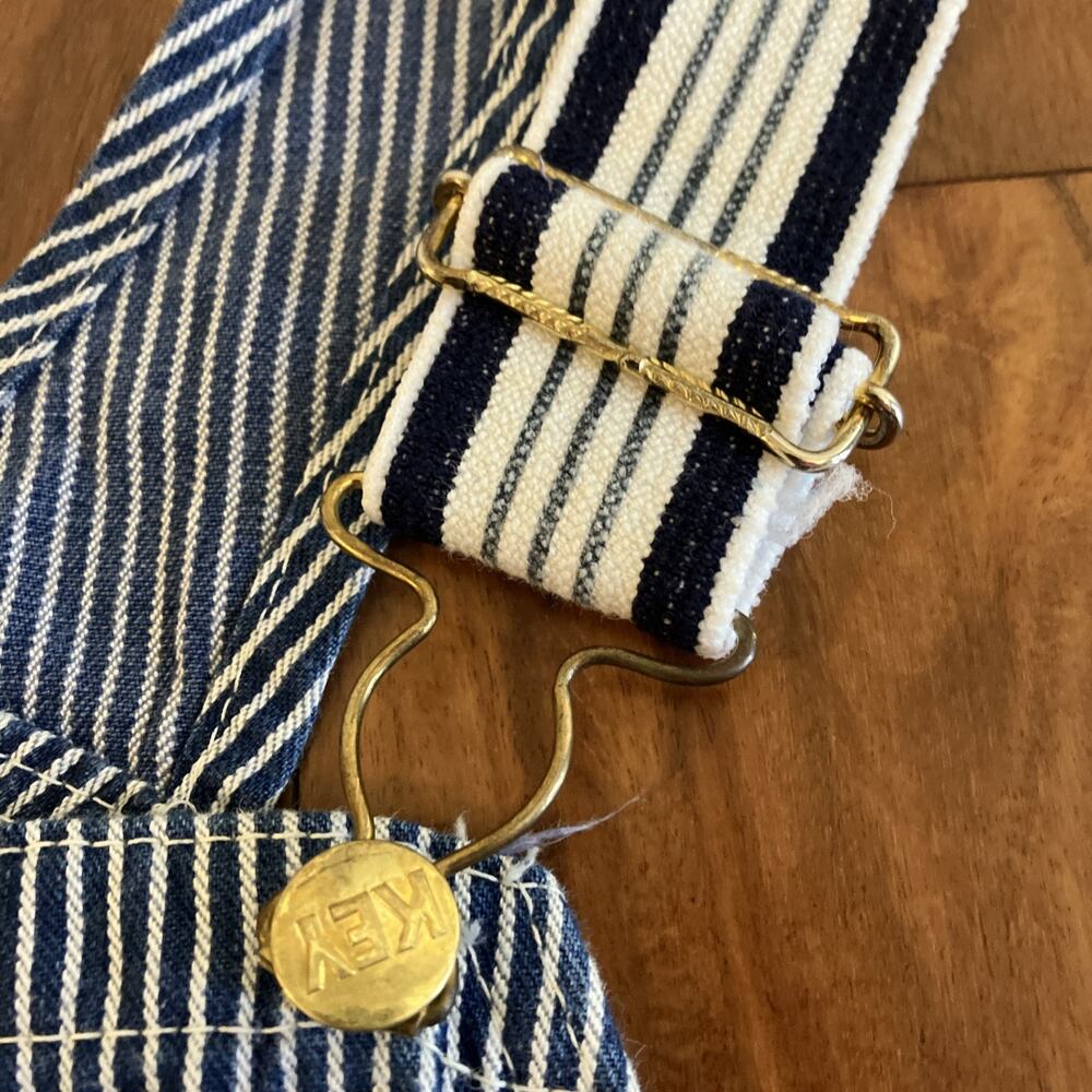 Key Imperial Overalls Mens 46x25 Blue Hickory Stripe Vintage 70s Bib Workwear - Picture 14 of 16